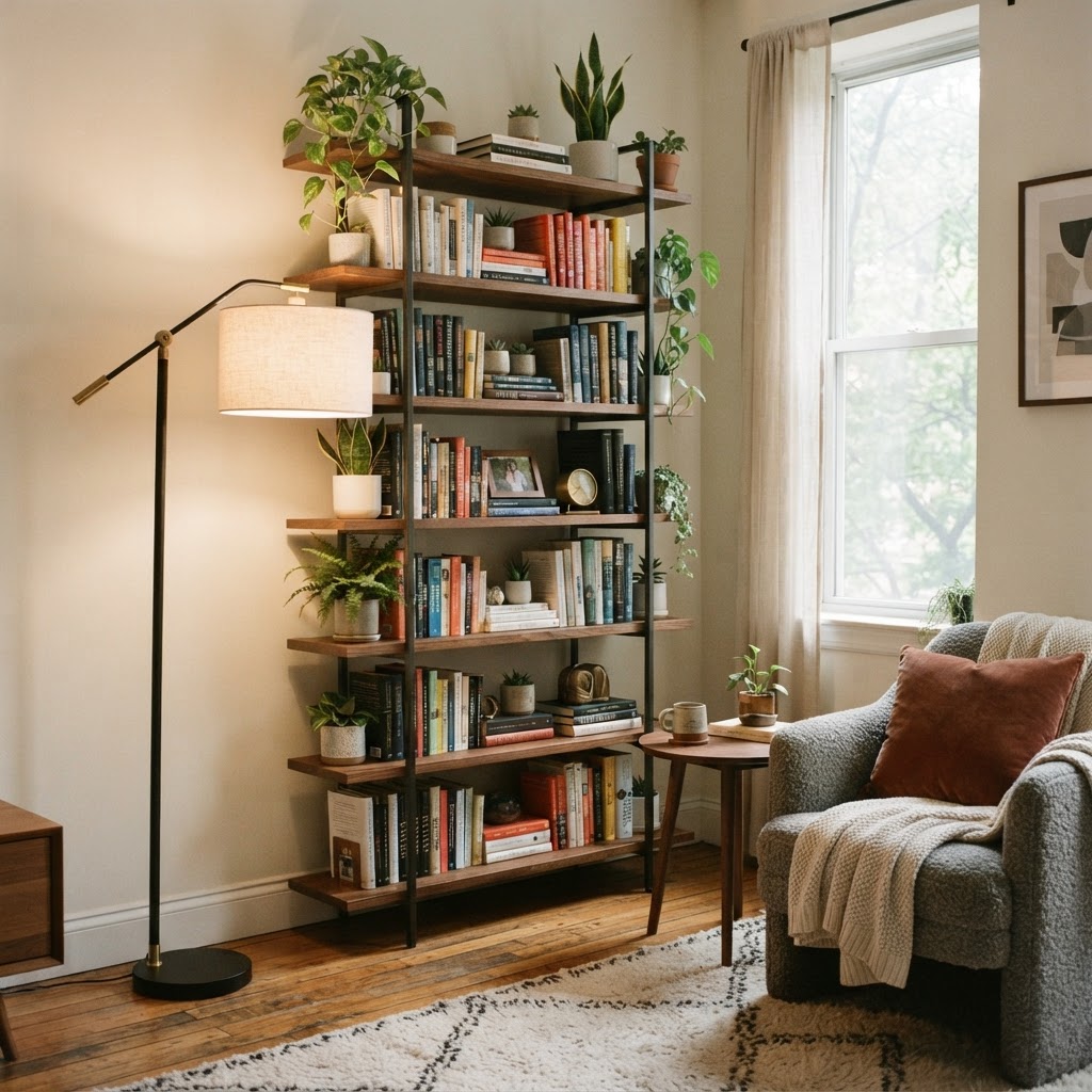Free-standing bookshelves are perfect for non-permanent storage.