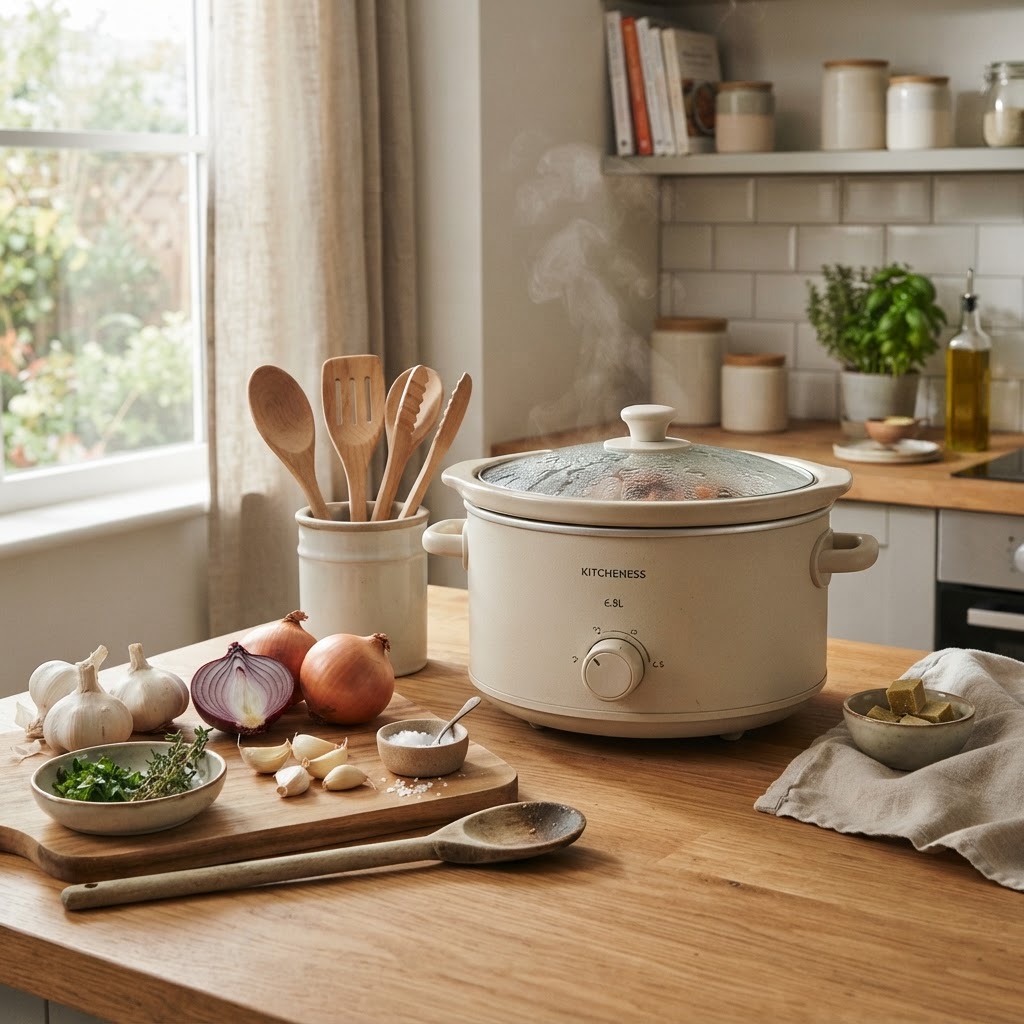 The perfect setup for a slow cooker meal.