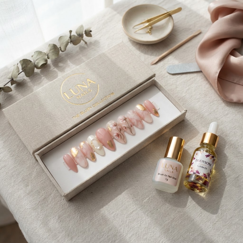 Handmade press-on nails offer salon-quality results at home.