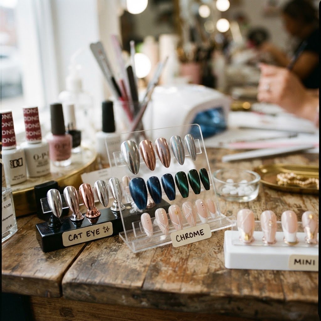 A collection of trendy nail designs ready for application.