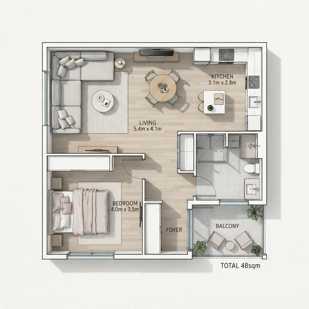 Plan your small space efficiently with a strategic layout that keeps pathways clear.