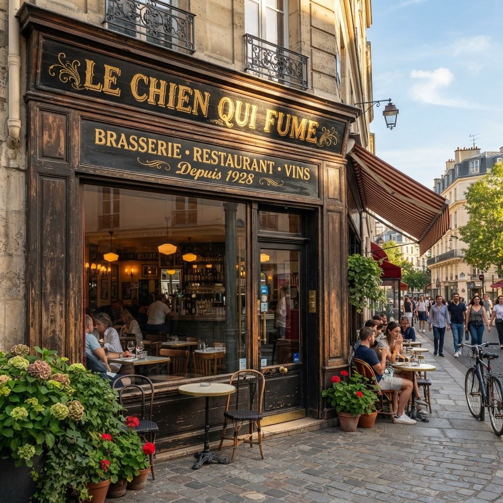 Gold leaf lettering adds a touch of classic French elegance to local bistros.