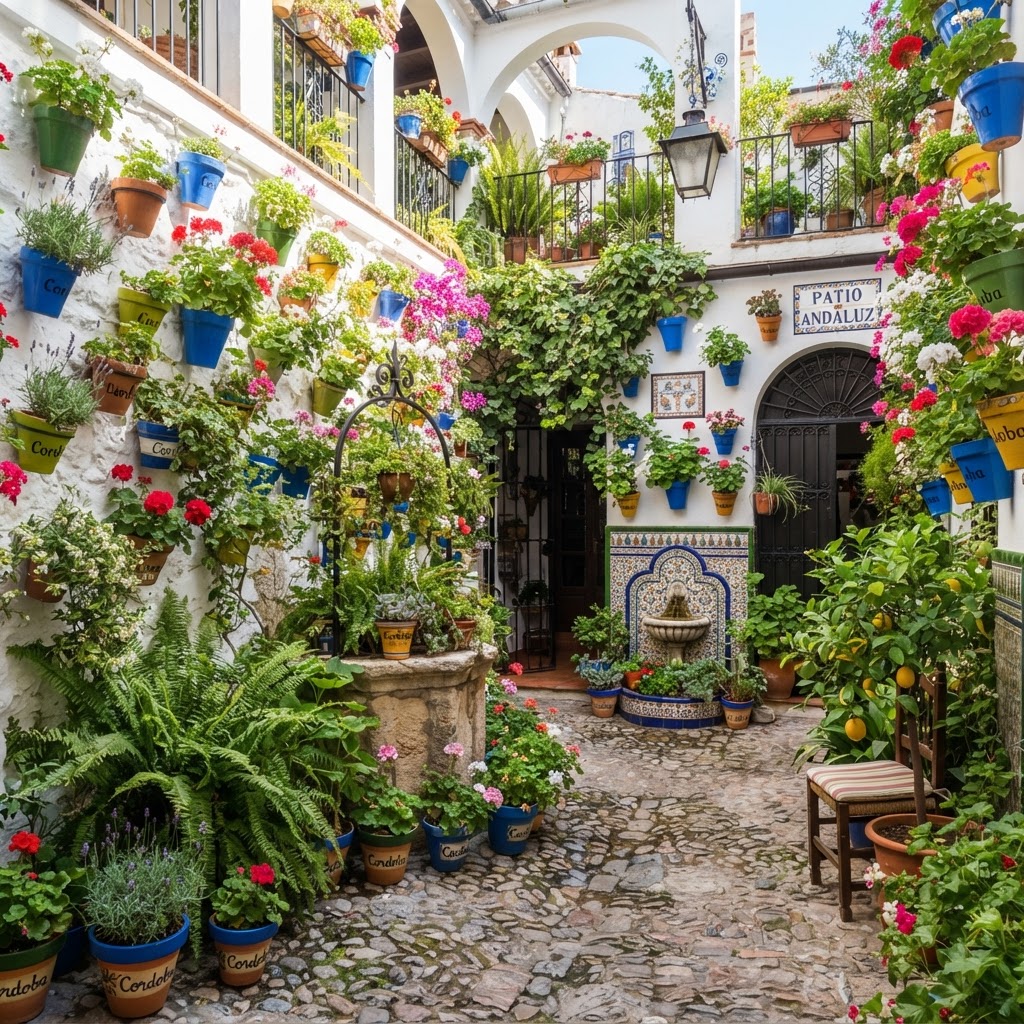 The Warm Colors of Southern Spain: A Visual Guide 4 A peaceful courtyard showcasing the vibrant warmth of Andalusian home aesthetics.
