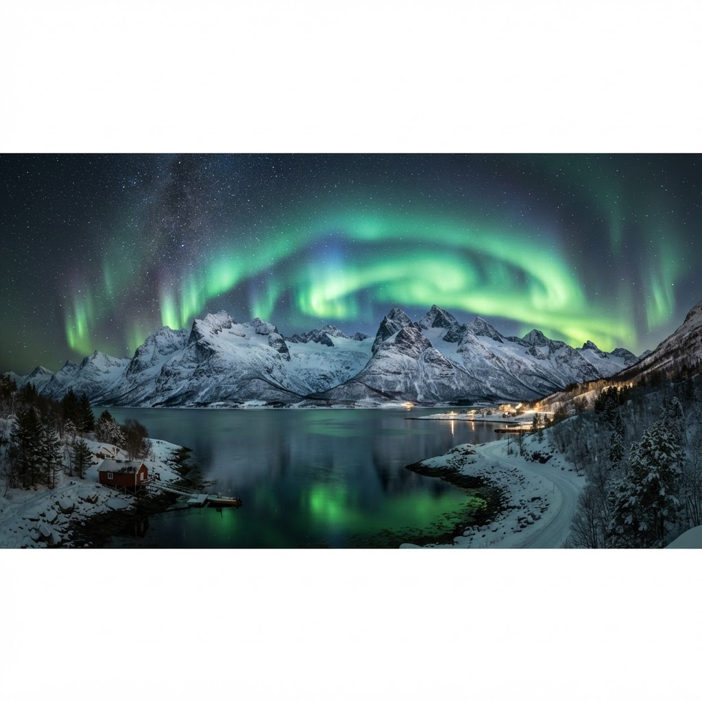 Witnessing the Northern Lights over the Norwegian mountains.