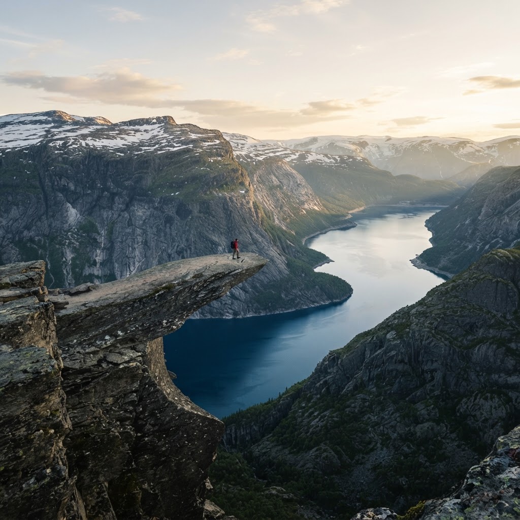 The breathtaking view from the edge of Trolltunga.