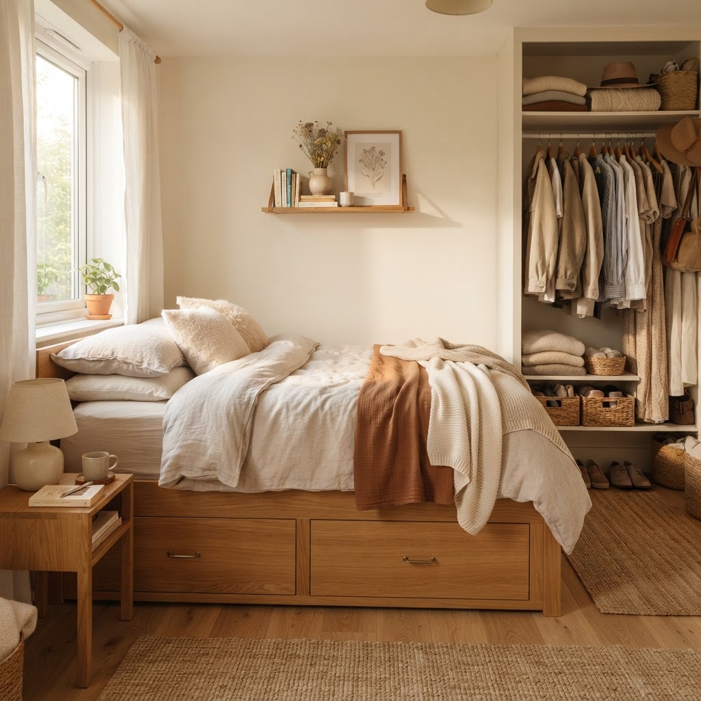 Maximize bedroom storage by utilizing the space under your bed.
