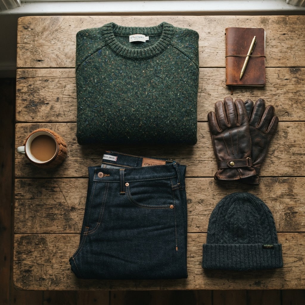 Textured wool and leather are essential for surviving the Irish cold.