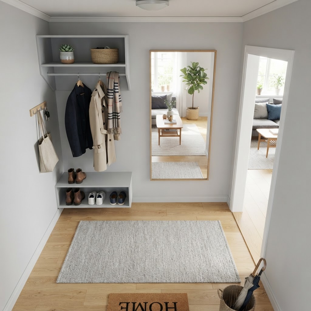 Strategic use of light colors makes a small foyer look and feel larger.