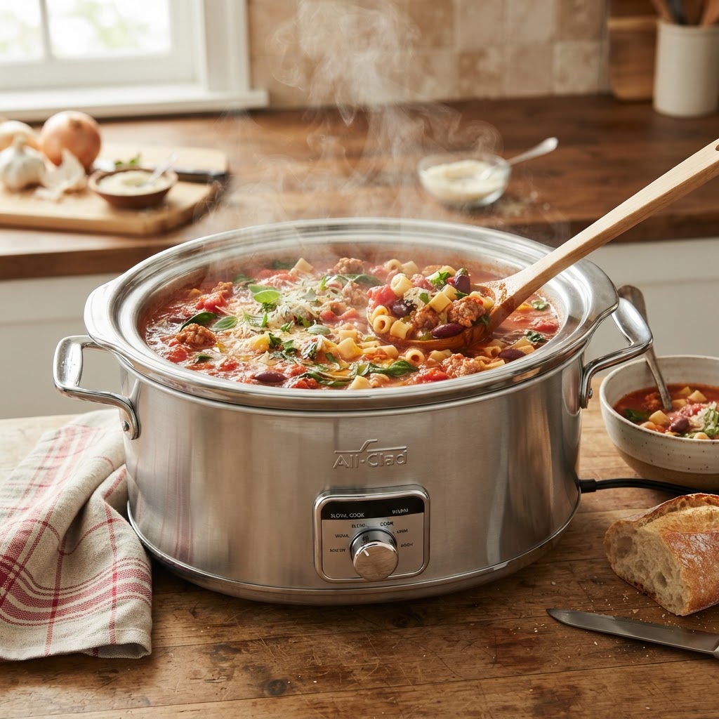 Cooking a hearty meal using a slow cooker.