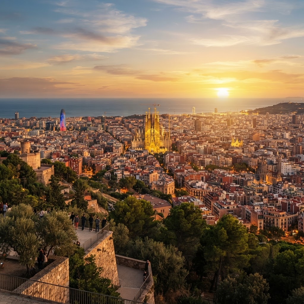 The Sagrada Família at the peak of sunset.