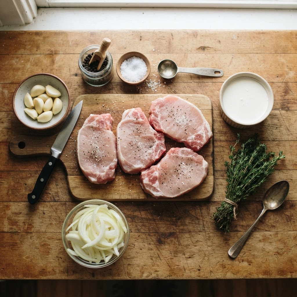 Simple, fresh ingredients ready to be added to the slow cooker for an easy meal.