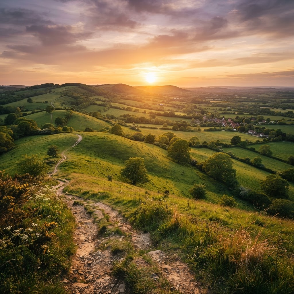 The golden hour in the Chiltern Hills.