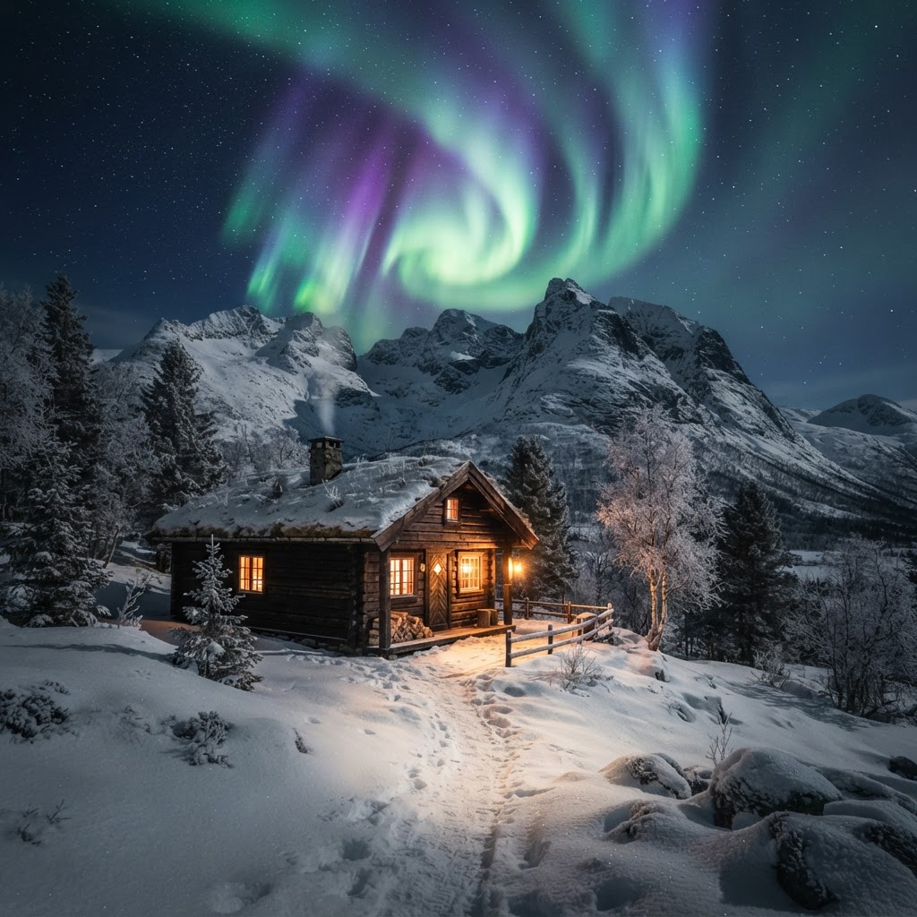Witnessing the magical Northern Lights in the mountains.