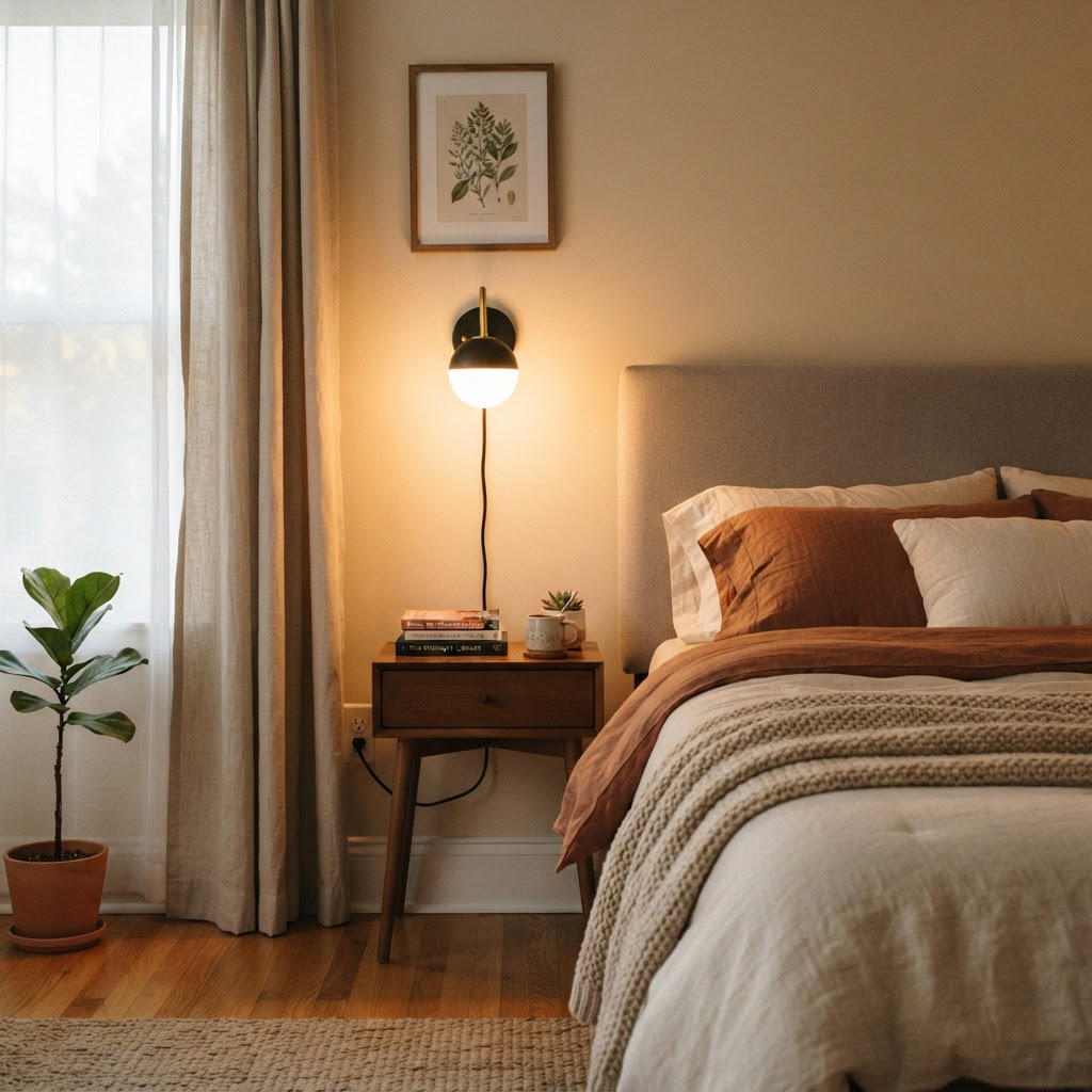 Plug-in sconces create a high-end, cozy look without wall damage.