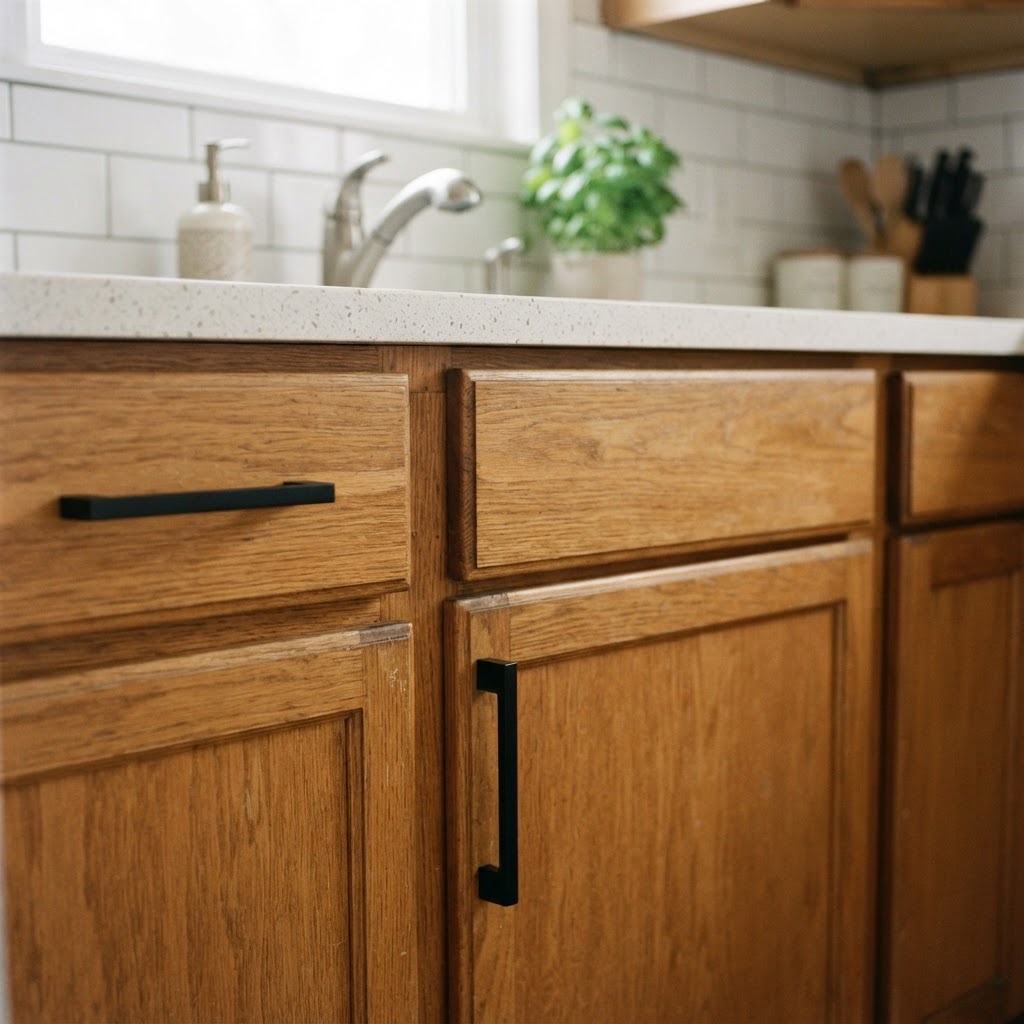 Upgrading cabinet hardware for a quick, reversible kitchen refresh.