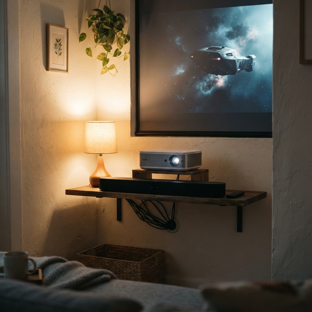 Detailing the clean look of a compact home theater setup.
