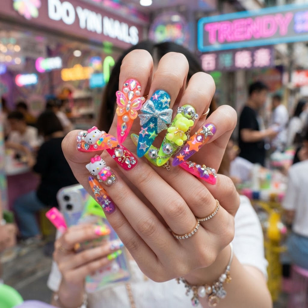 A high-impact Douyin design featuring metallic elements and bold 3D decorations.
