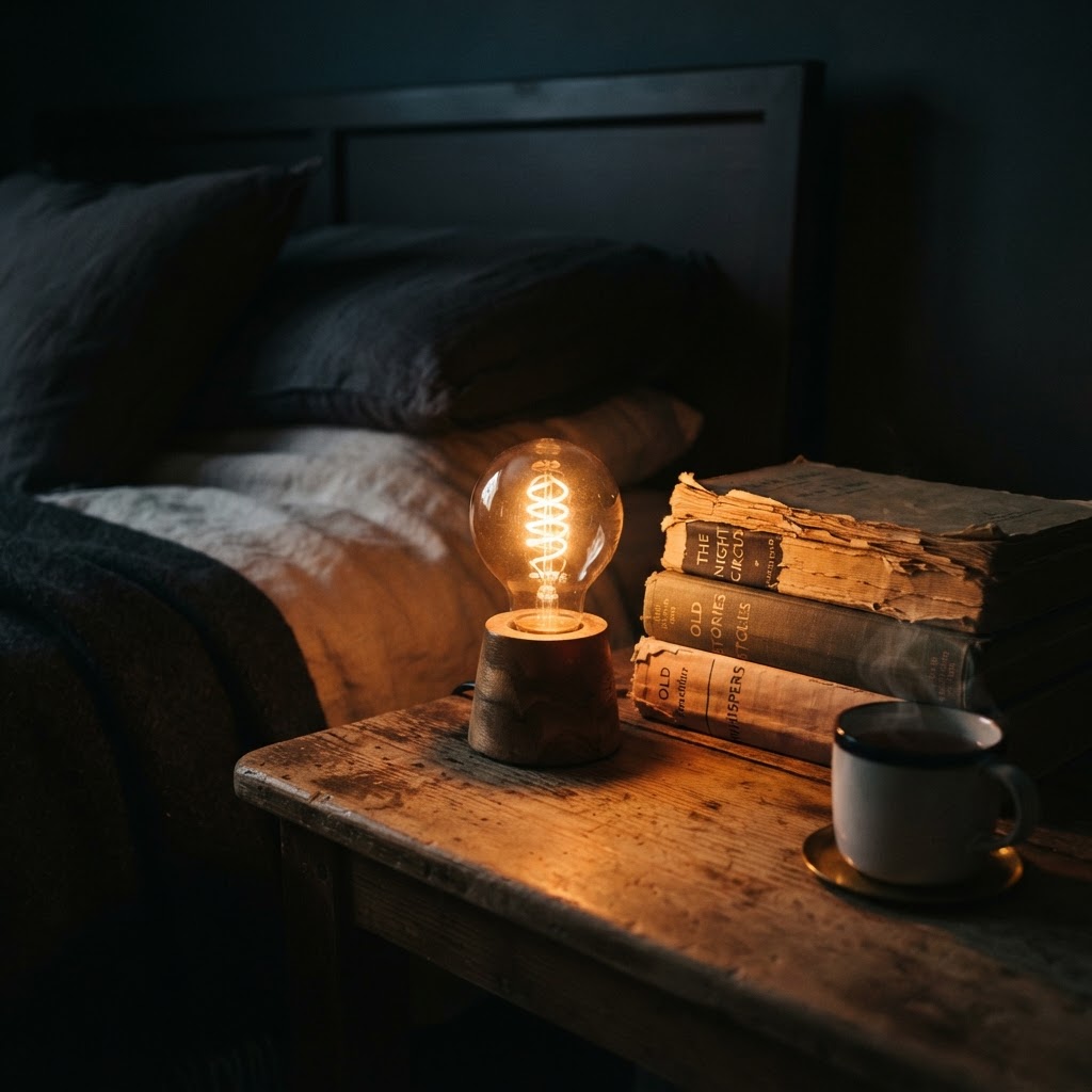 Warm Edison bulbs provide the perfect golden hue for a cozy evening vibe.