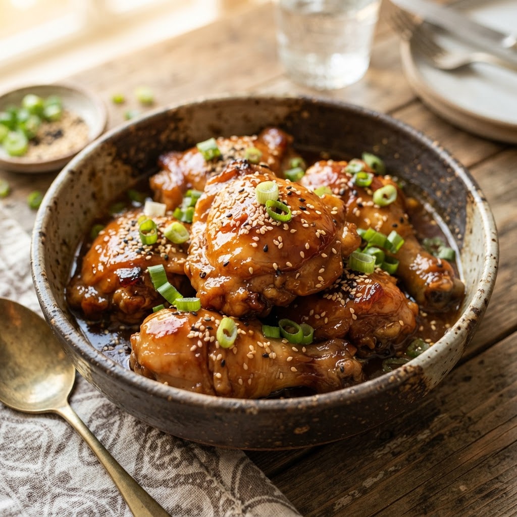 This honey garlic slow cooker chicken is perfectly glazed and tender.