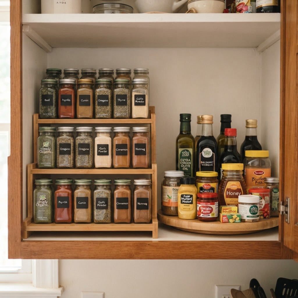 Turntables and shelf inserts maximize tight kitchen spaces.