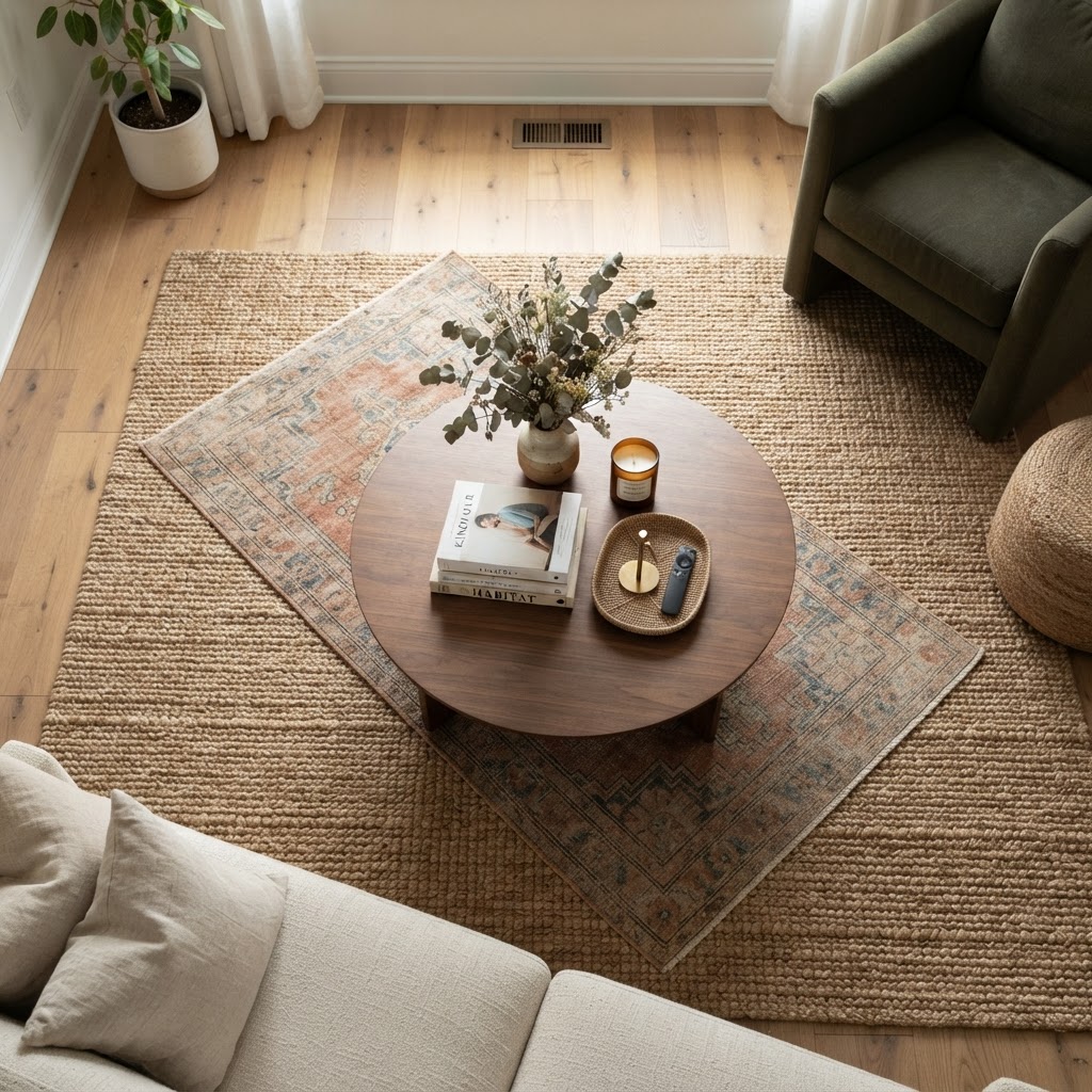 Layering rugs is a perfect way to add texture and define your living space.