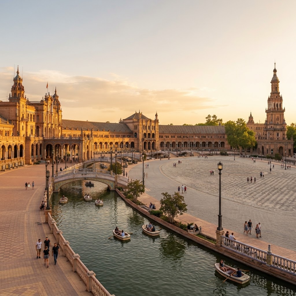 The breathtaking Plaza de España at sunset.