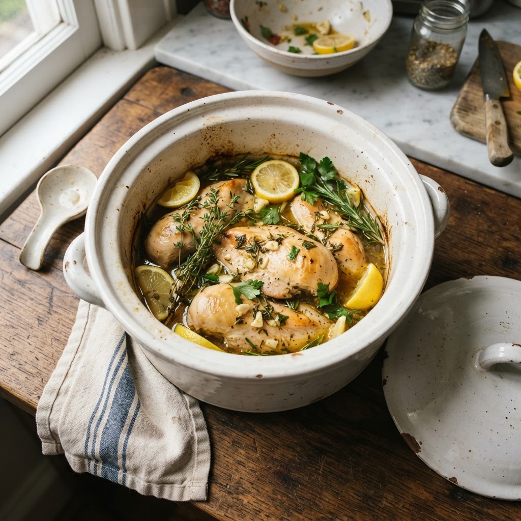 Slow cooker chicken perfectly cooked and seasoned.
