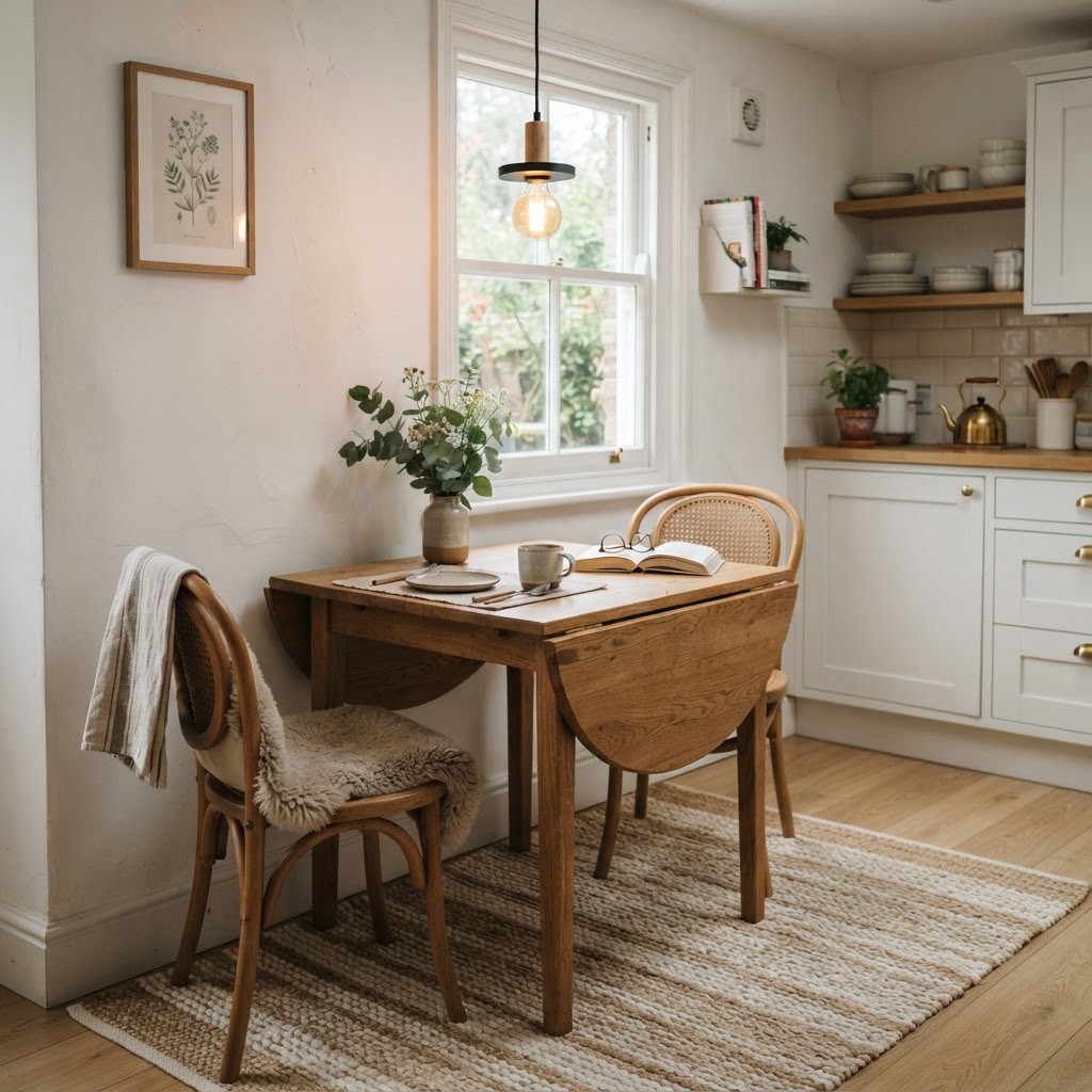 A cozy, space-saving dining area.