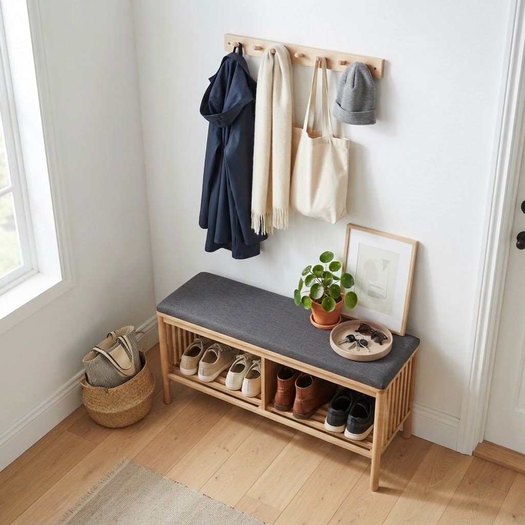 Functional storage with a modern bench.