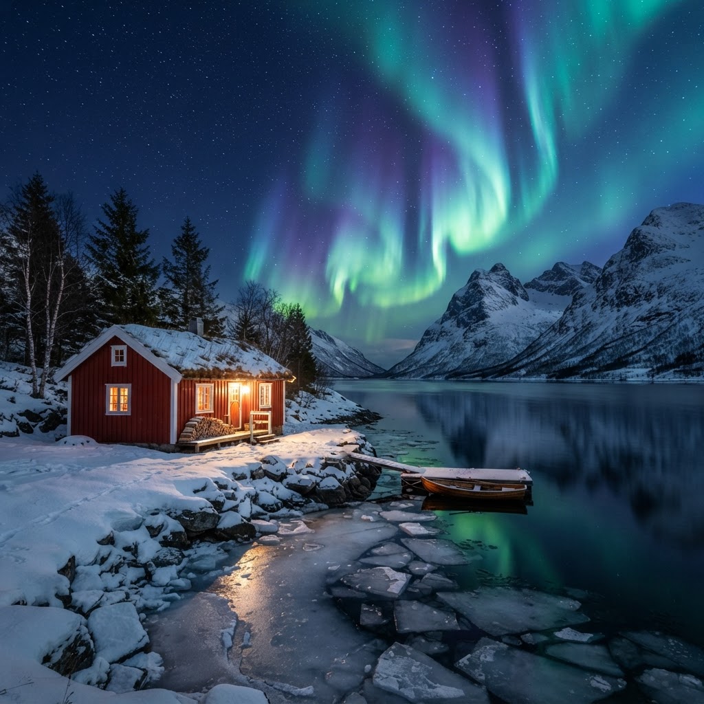 A cozy retreat perfect for watching the northern lights in Norway.