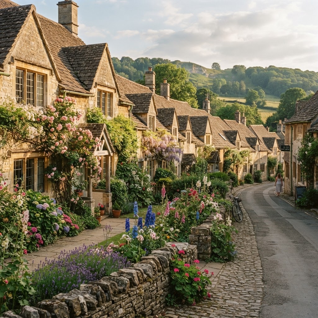 The iconic honey-stone cottages that define the charm of the Cotswolds.