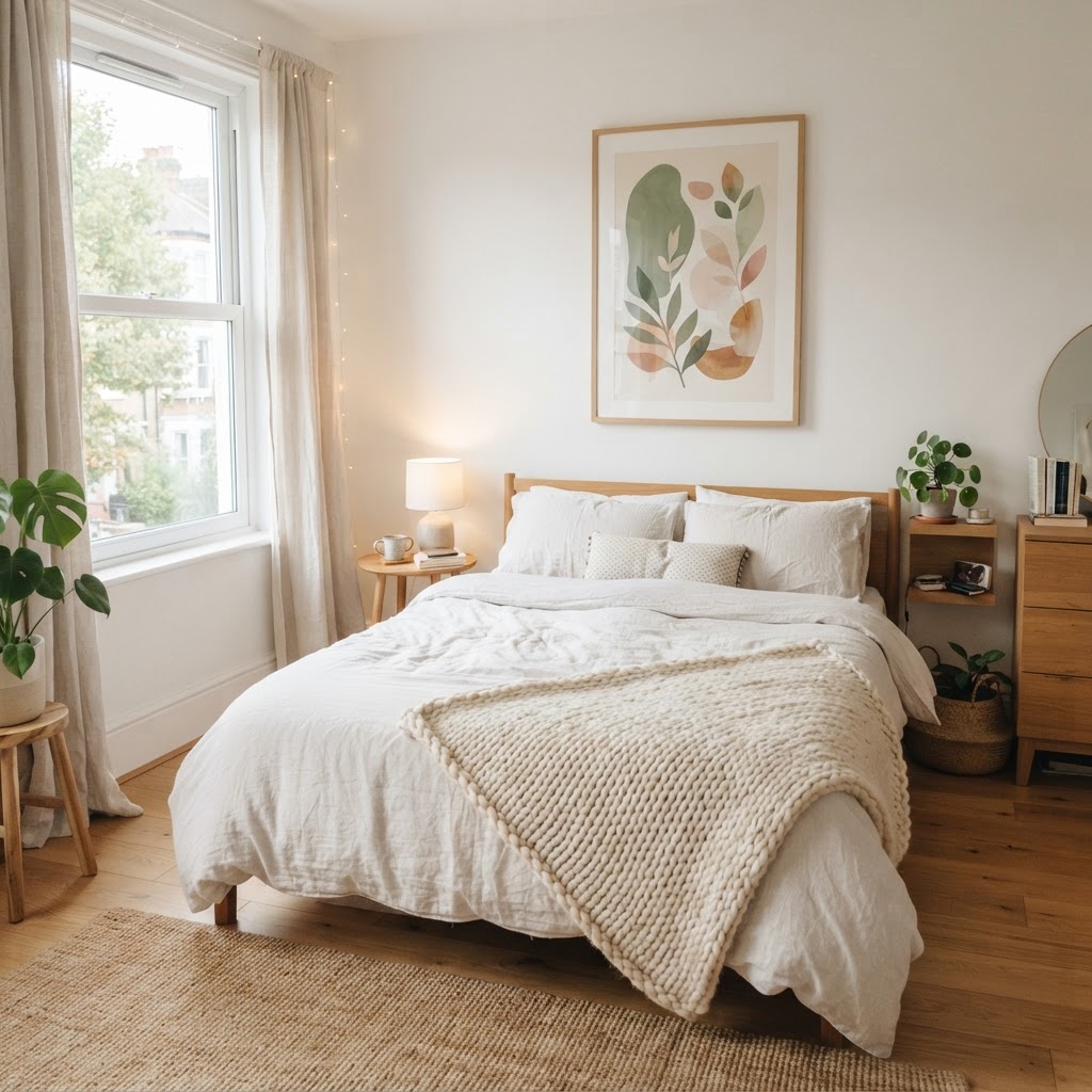 Layering textures like linen and chunky knits creates a cozy, high-end feel.