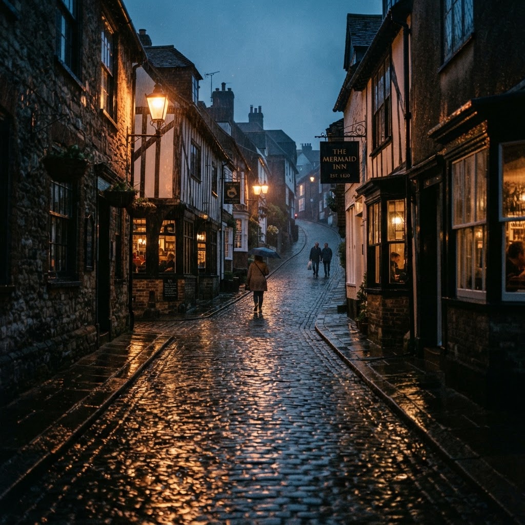 The atmospheric charm of a classic English town street.