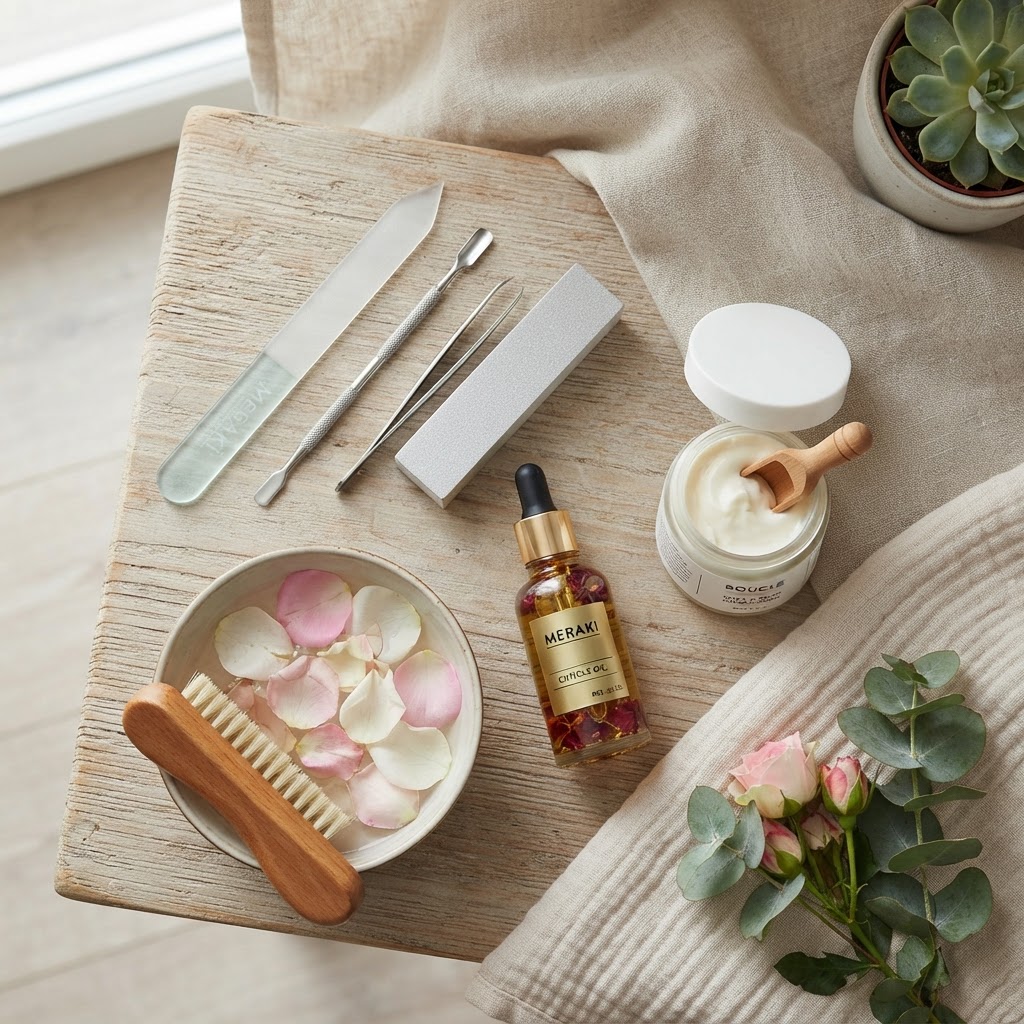 Essential nail care tools for an at-home manicure.