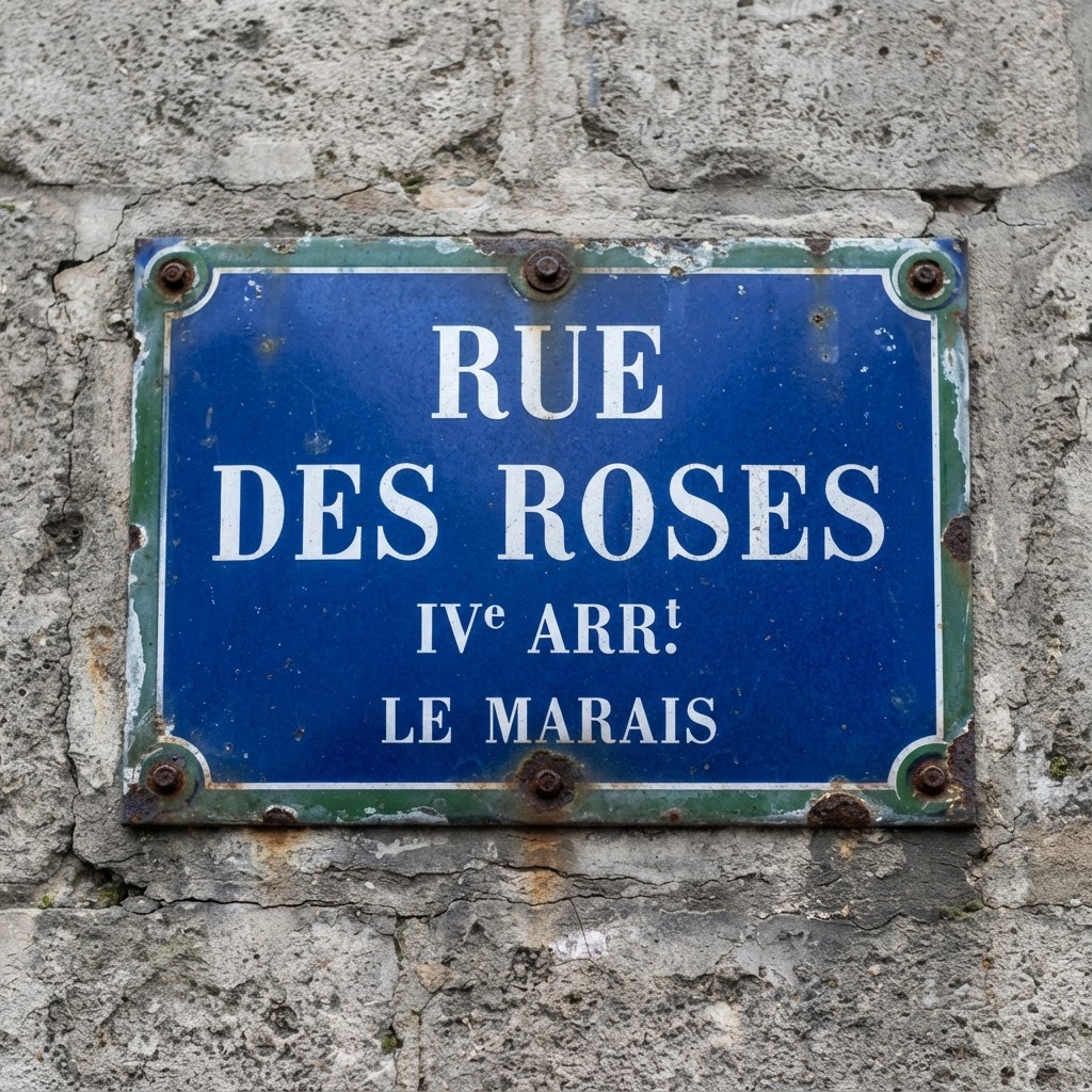 The iconic blue and white enamel sign, a staple of Parisian street navigation.