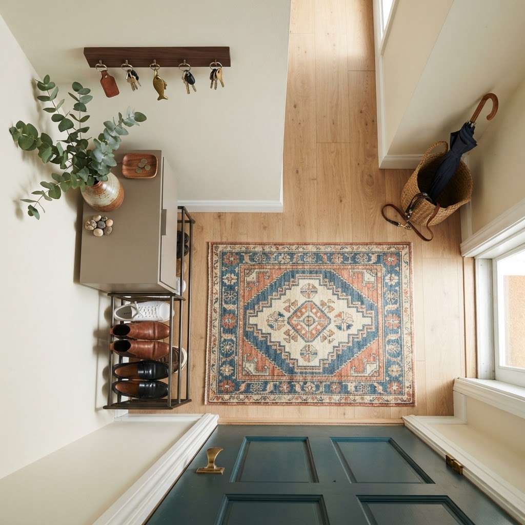 Small details like hidden key storage make a big difference in maintaining a clutter-free zone.
