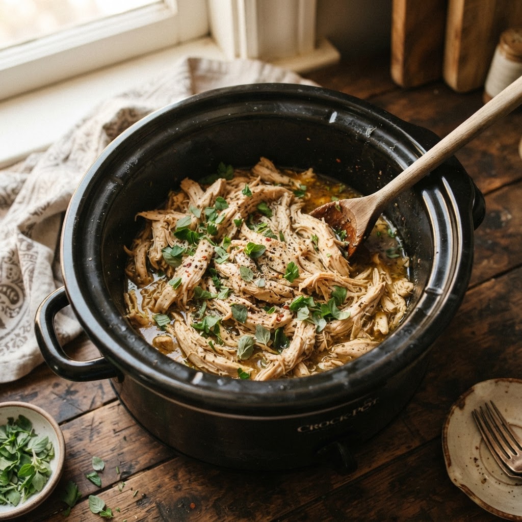 Tender, slow-cooked chicken with zesty Italian herbs.