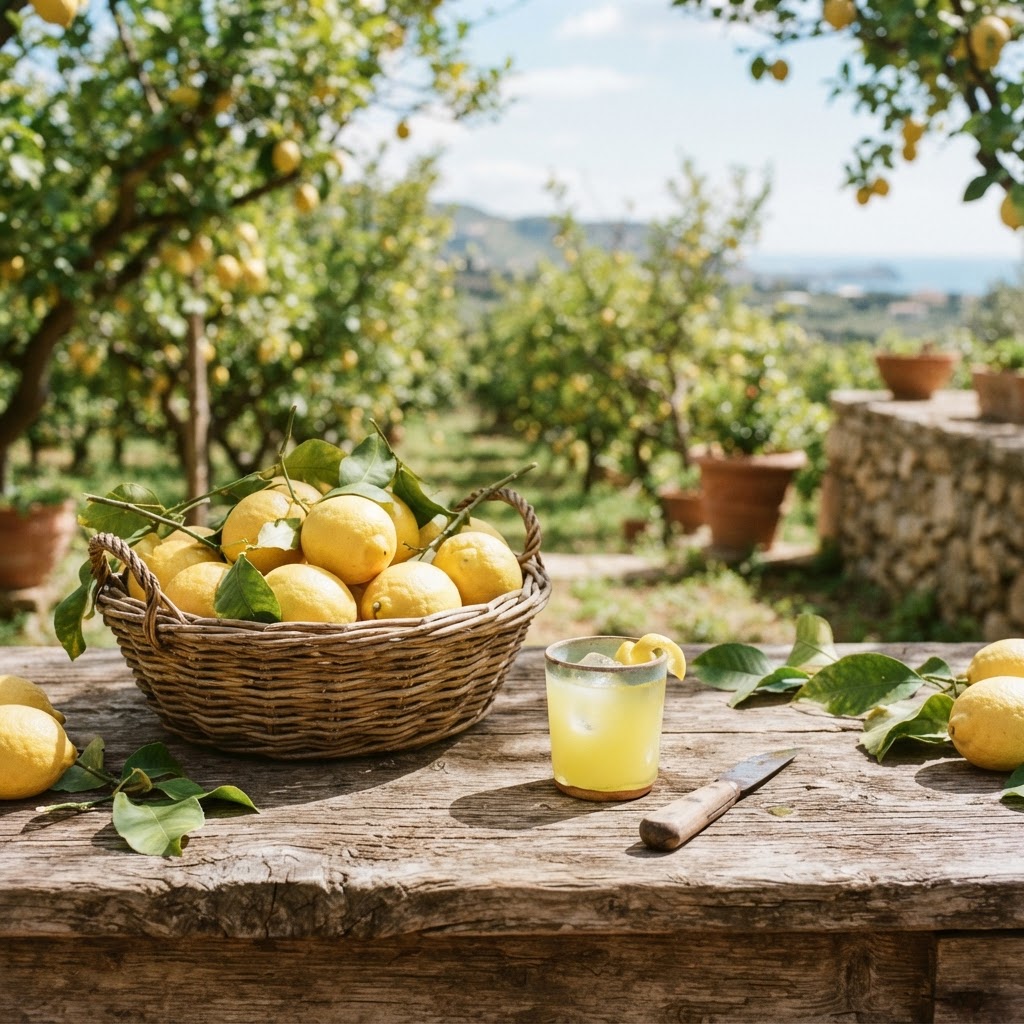 A fresh, sunny display of Sicilian lemons ready for culinary use.