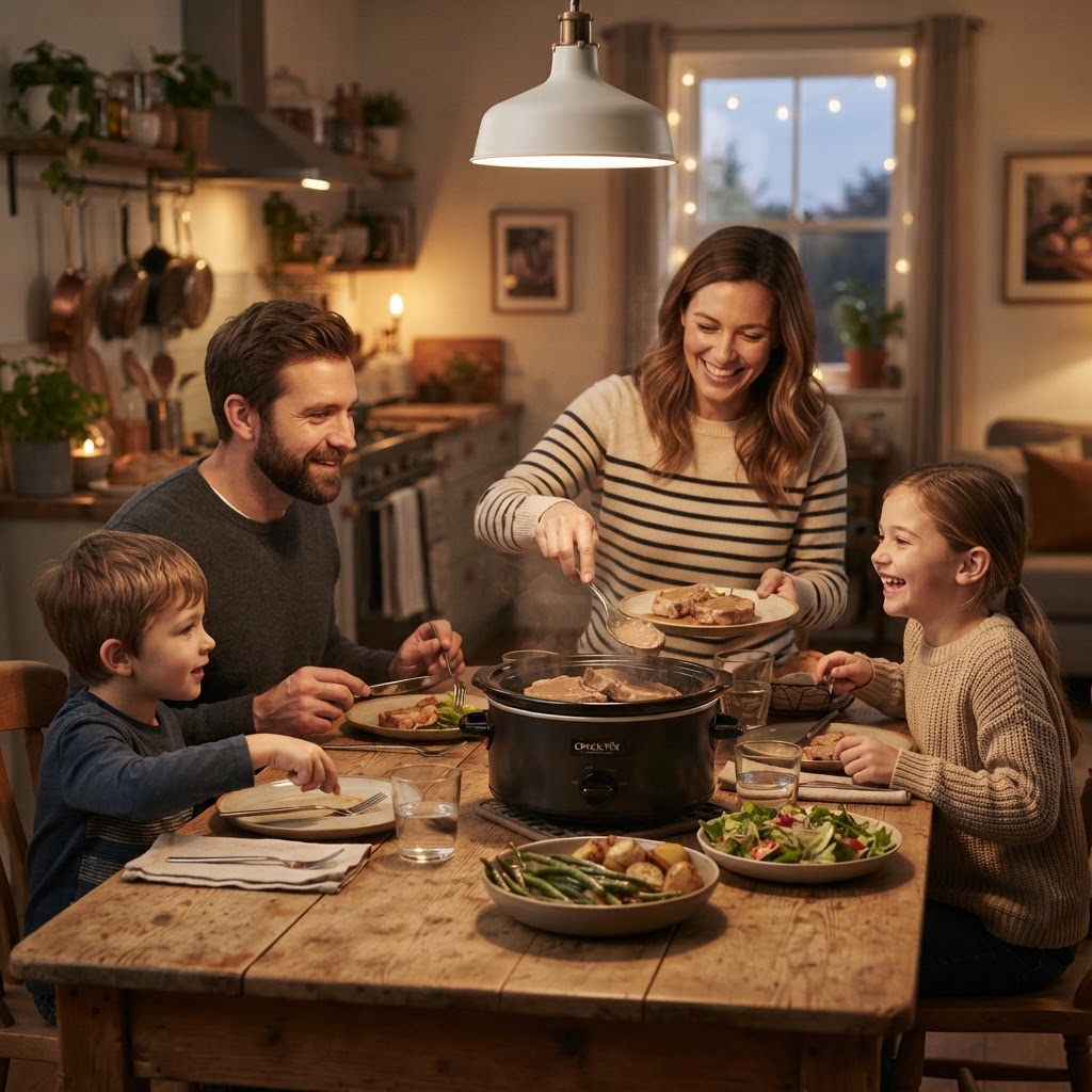 Enjoying a simple, comforting dinner with family.
