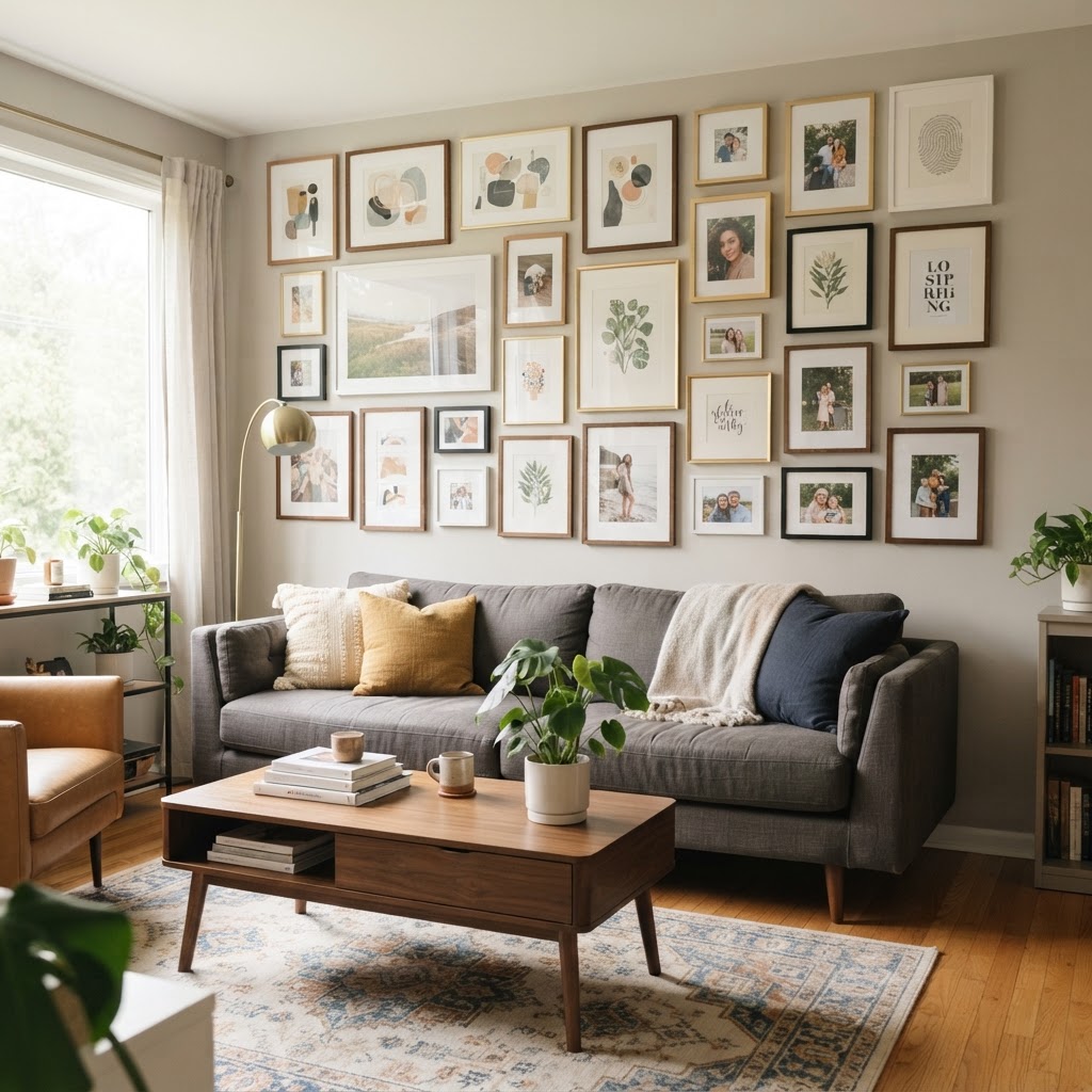 A perfectly curated gallery wall adds depth and personality to any room.