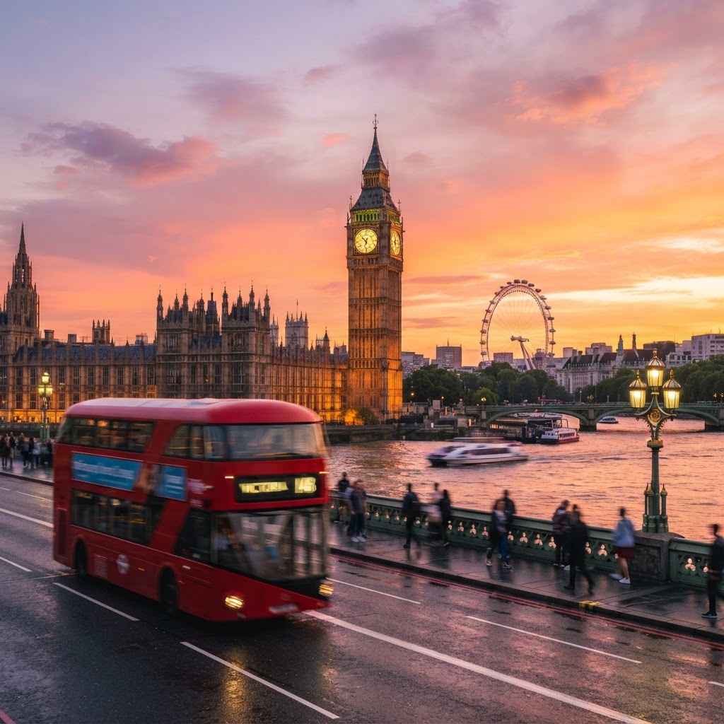 The classic view of Big Ben from Westminster Bridge.