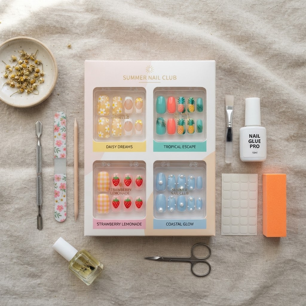 Essential tools for diy press-on application.