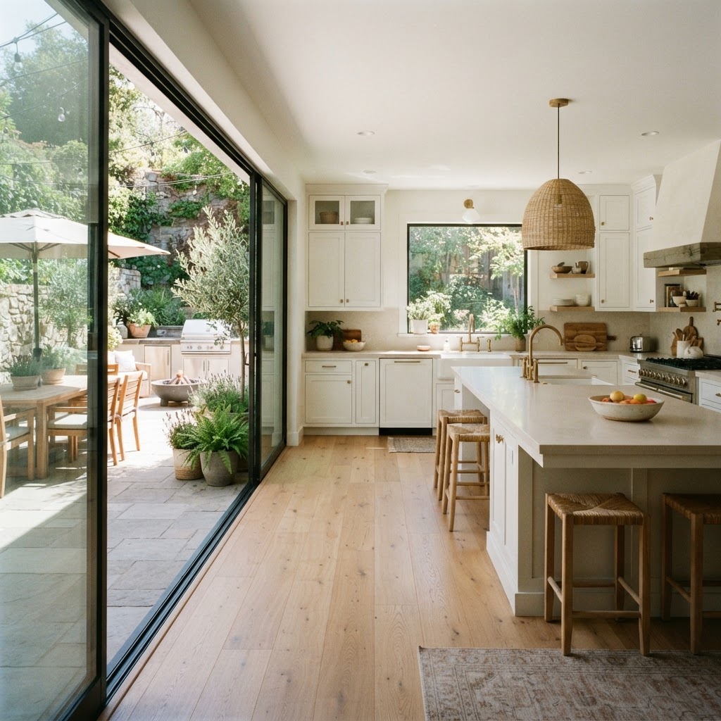 Blur the lines between indoor and outdoor to expand your kitchen visually.