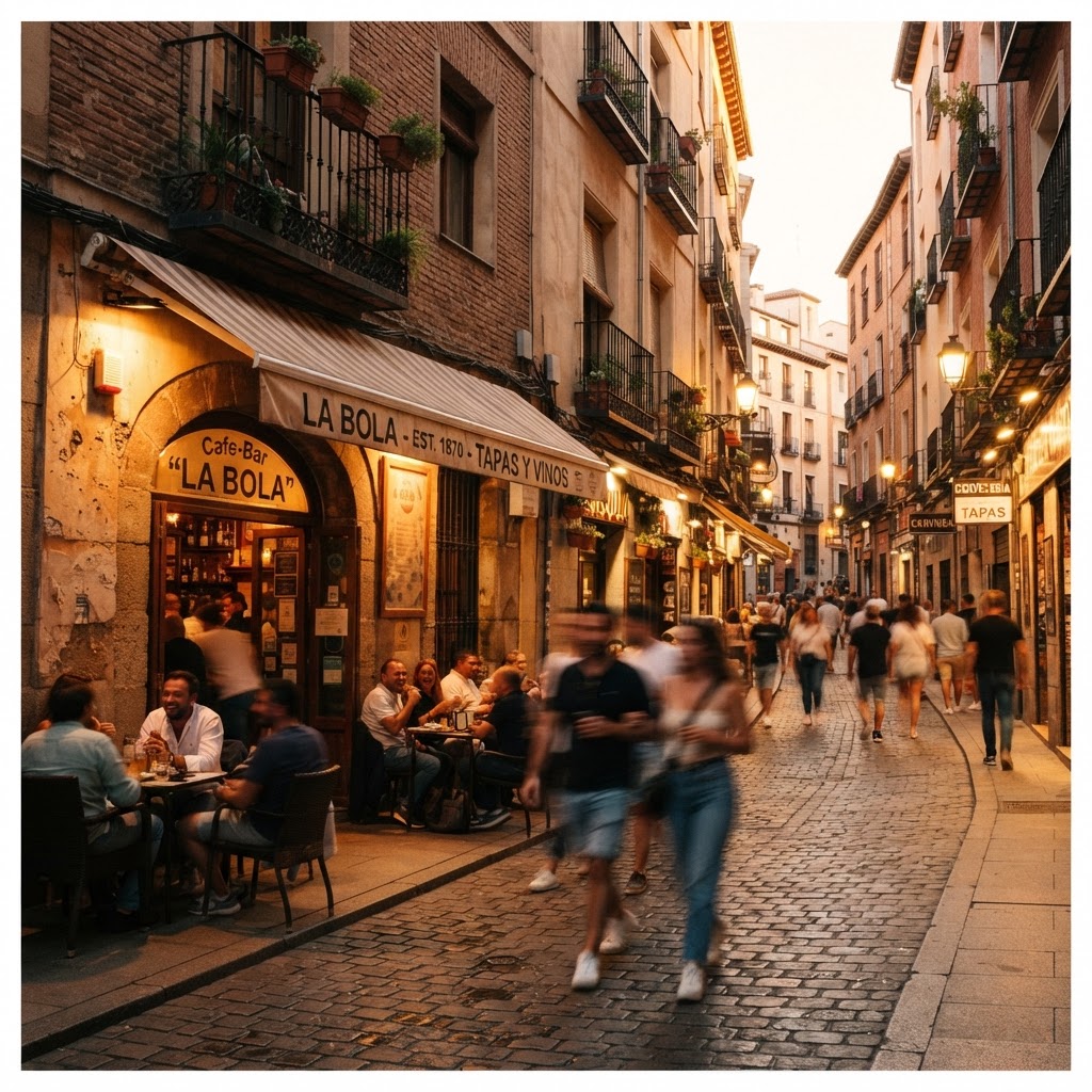 Charming streets in the city center come alive during the golden hour.