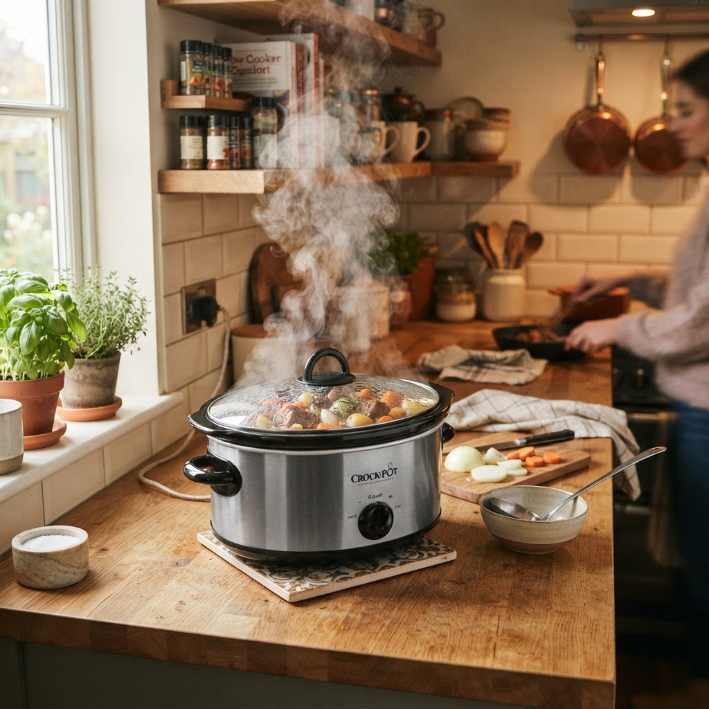 The perfect slow cooker setup for a hearty, healthy dinner.
