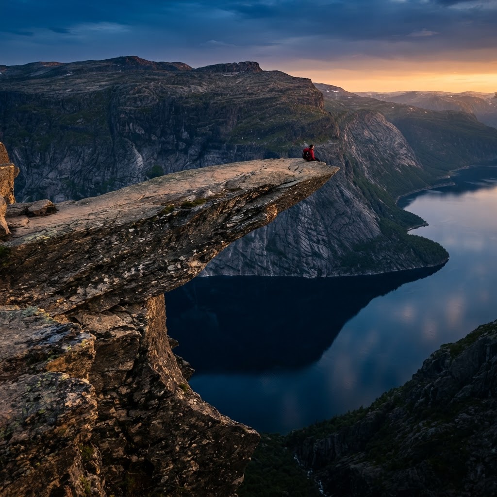 Trolltunga at Sunset: Why It's Worth Every Step 4 The iconic rock formation glowing under the soft sunset light.