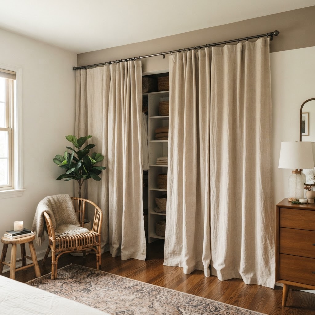 Use curtains to elegantly conceal your storage area.