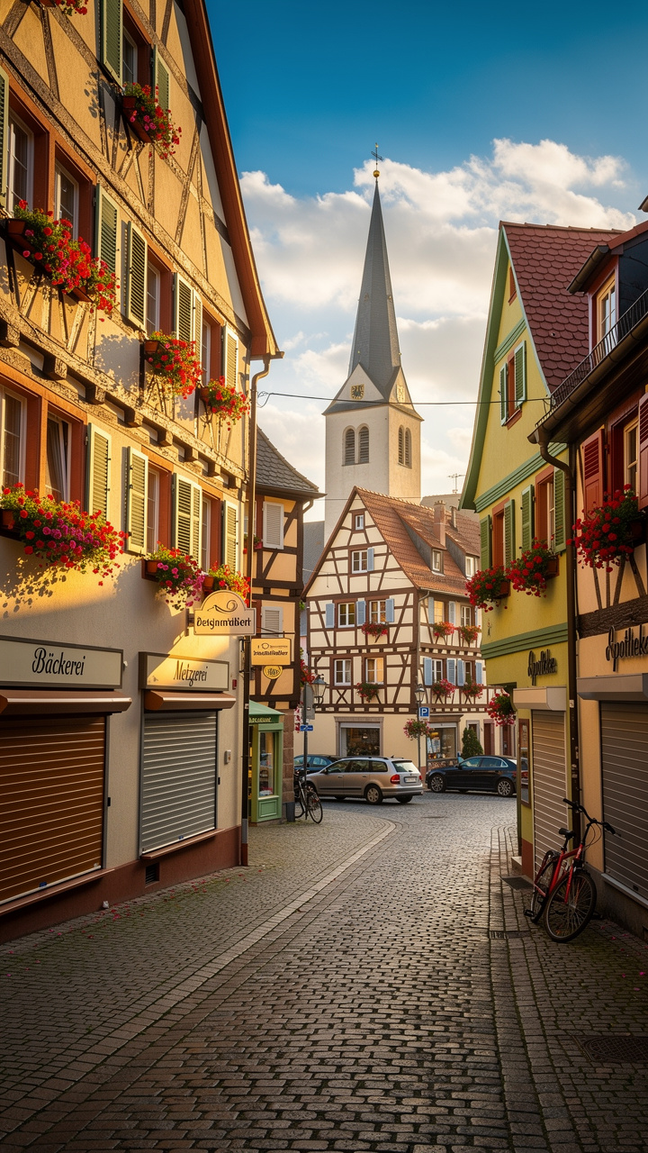 The peaceful, quiet streets of a German town on a typical Sunday.