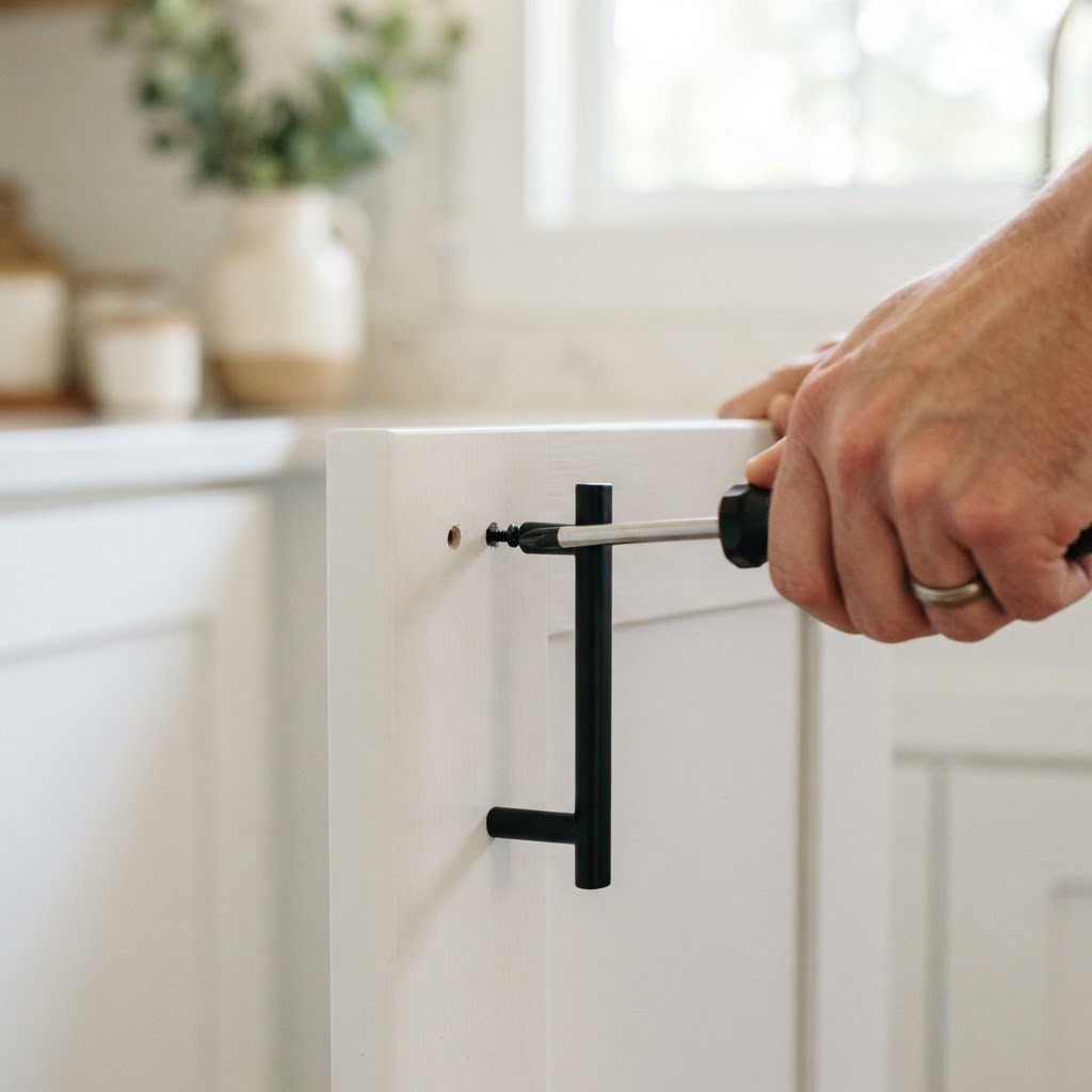 Swapping cabinet hardware is an easy, reversible way to elevate a kitchen.