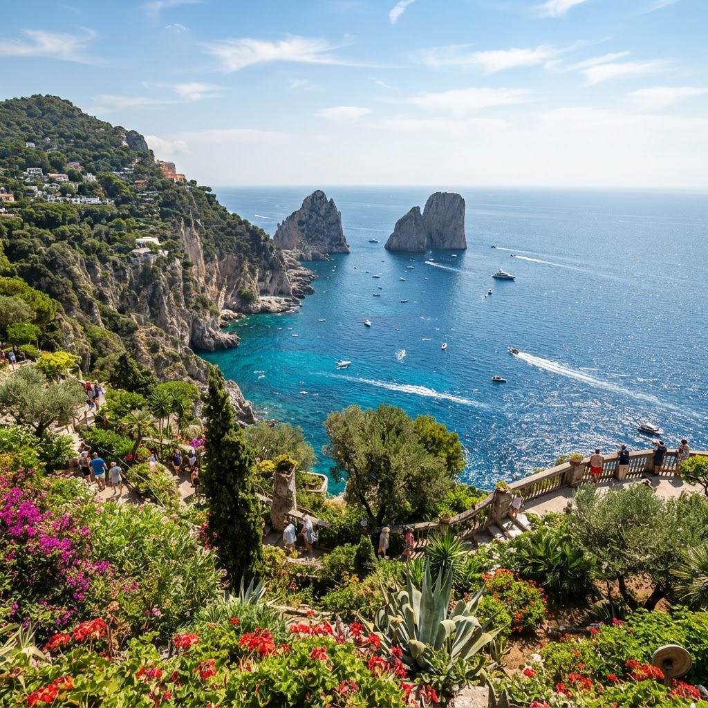 The view of the sea stacks from the Gardens of Augustus.